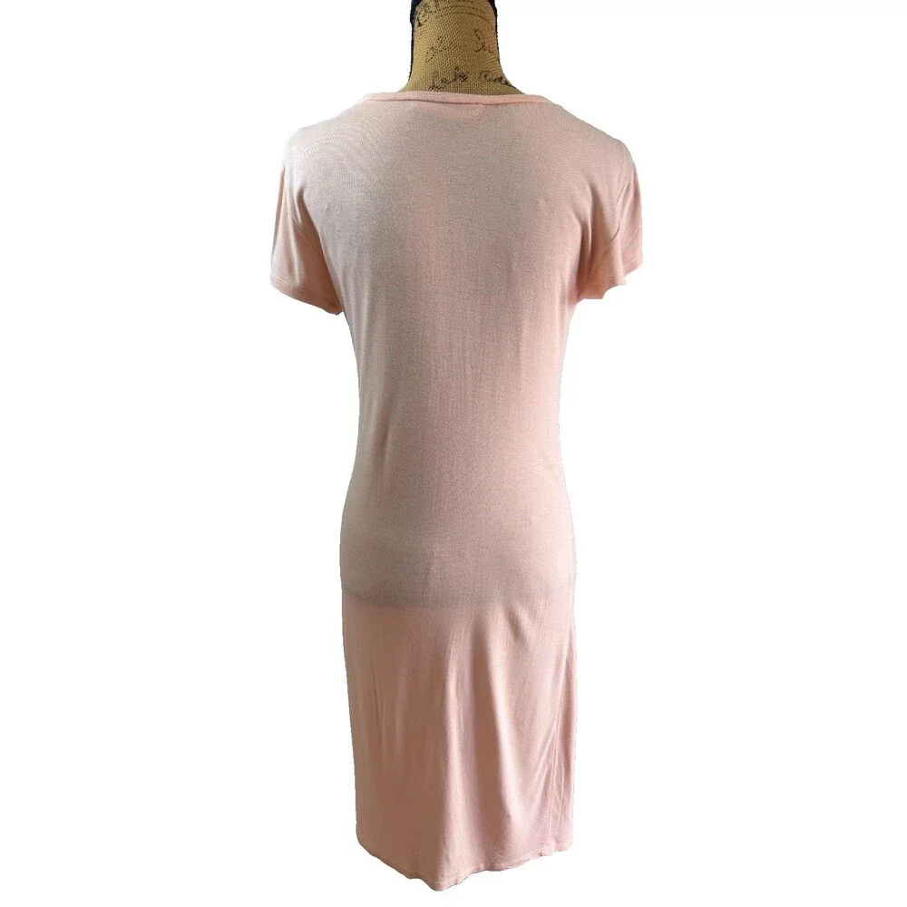 LOGG H&M Women Blush Pink Twist Front Midi Dress Short Sleeve Stretch Knit Sz S